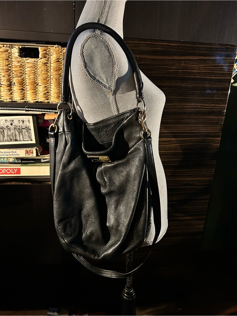 Marc Jacobs NEW YORK Black Pebbled Leather Hobo with Gold Hardware